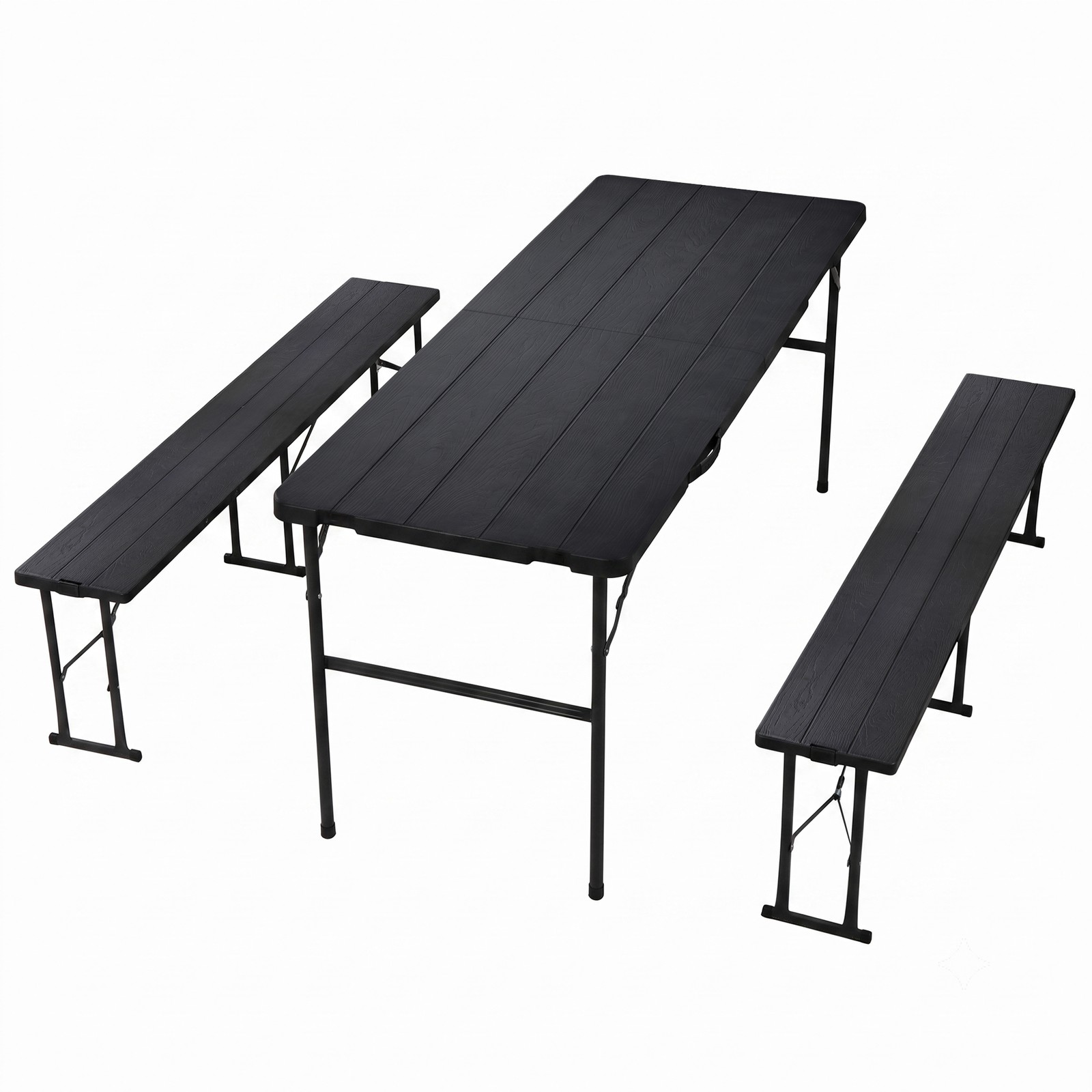 5.8FT Folding Table Bench Set 3 Piece Portable Plastic Picnic Dining Table Black
