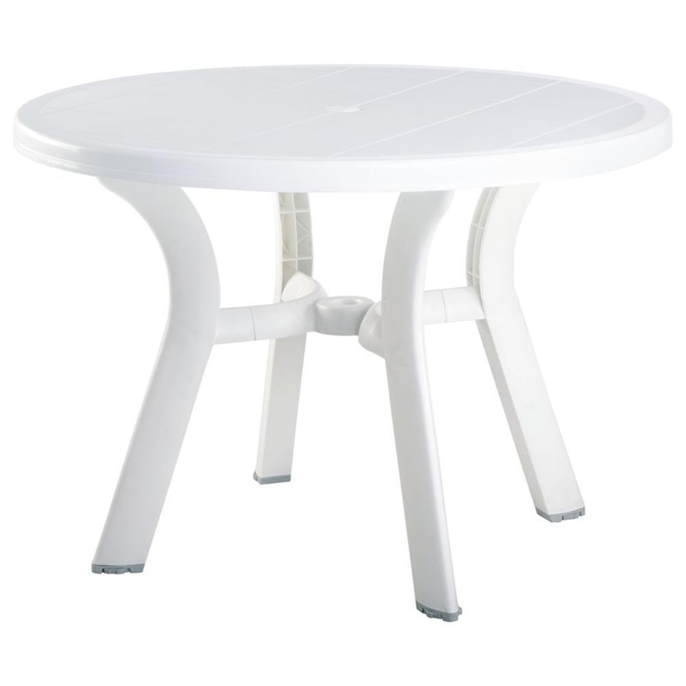 Compamia Truva Transitional Plastic 42″ Round Resin Patio Dining Table in White