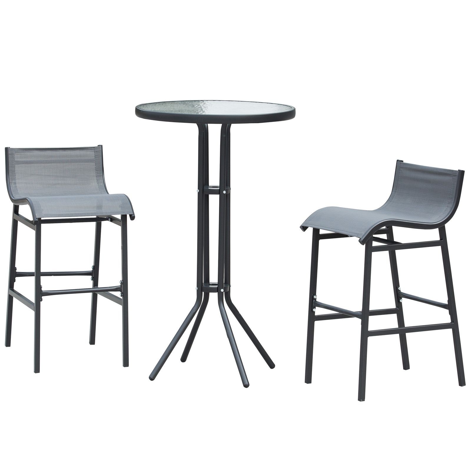 3-Piece Patio Set with 40in H Bar Table, Mesh Backrest Chairs, All-Weather