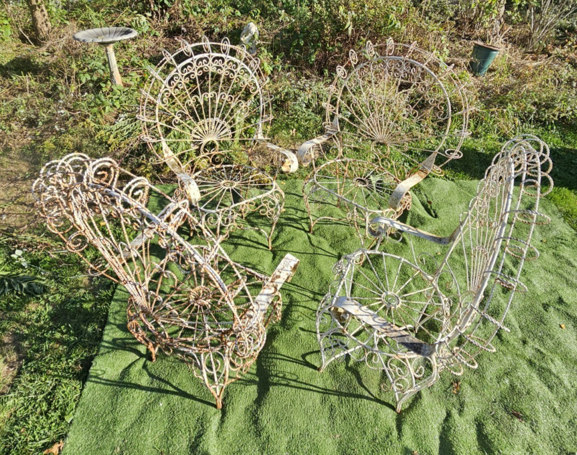 VINTAGE SALTERINI PEACOCK PATIO SET TWISTED WROUGHT IRON FURNITURE COLLECTIBLE
