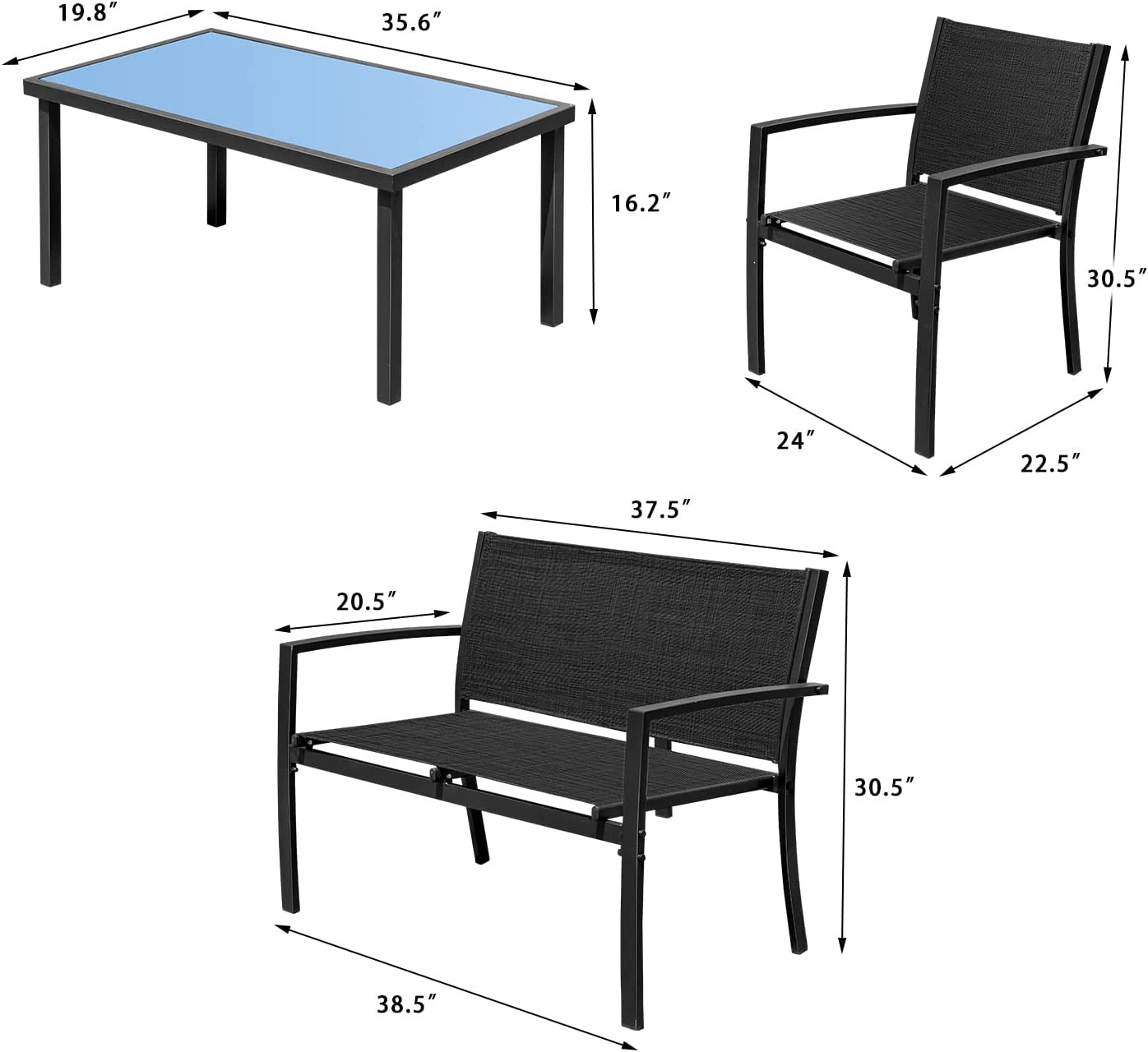 Outdoor Furniture Set 4 Piece Patio Conversation Sets Porch Furniture with Lawn