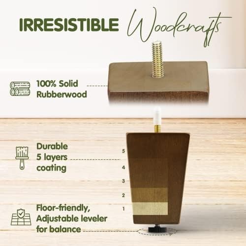 Yes4All 4-Inch Square Wooden Furniture Legs Set of 4, Brown Mid-Century Modern F