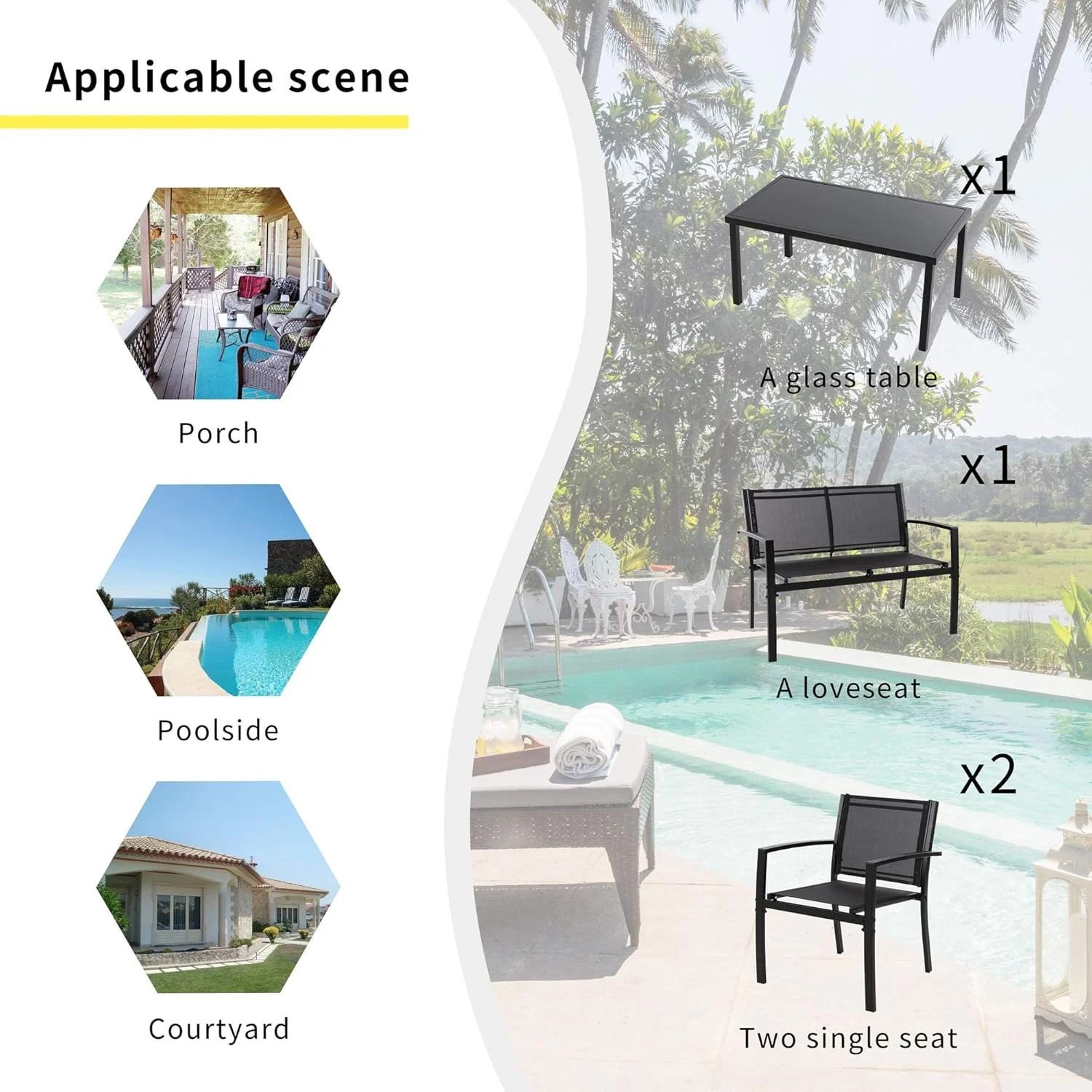 Shintenchi 4 Pieces Patio Furniture Set All Weather Textile Fabric Outdoor Conve