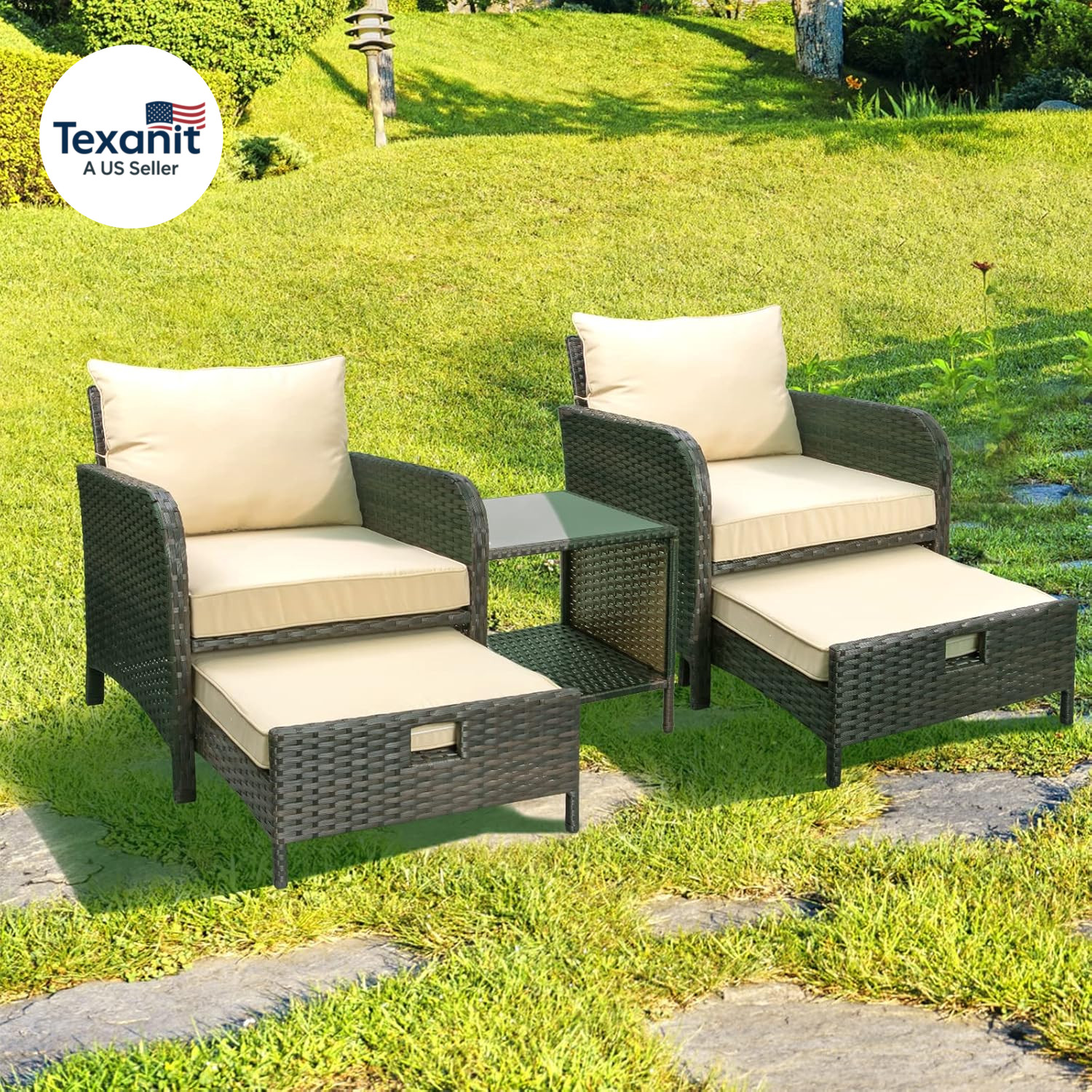 Balcony Furniture 5 Piece Patio Conversation Set, PE Wicker Rattan Outdoor Loung
