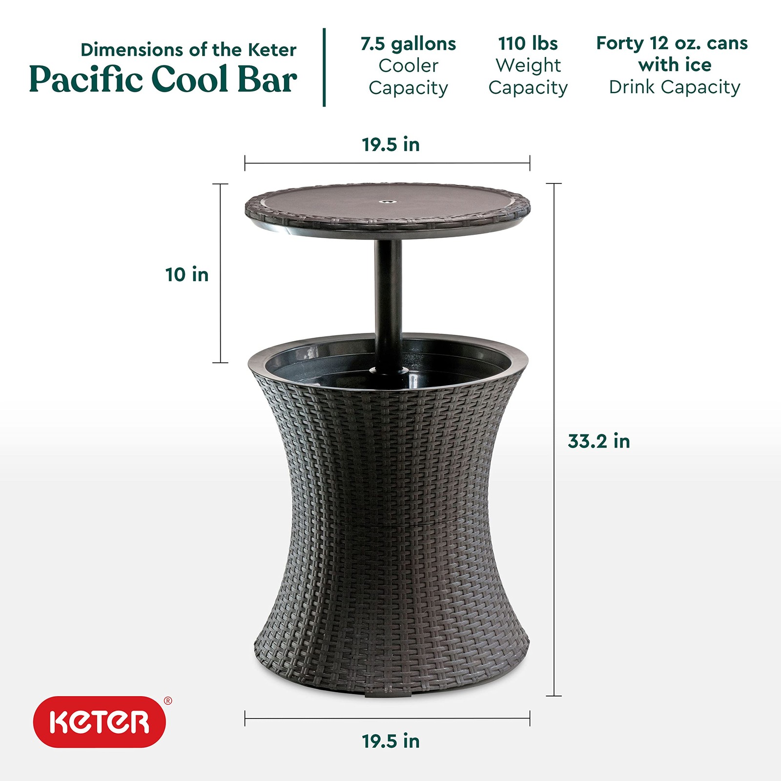 Keter Pacific Cool Bar Outdoor Patio Furniture and Hot Tub Side Brown, Brown