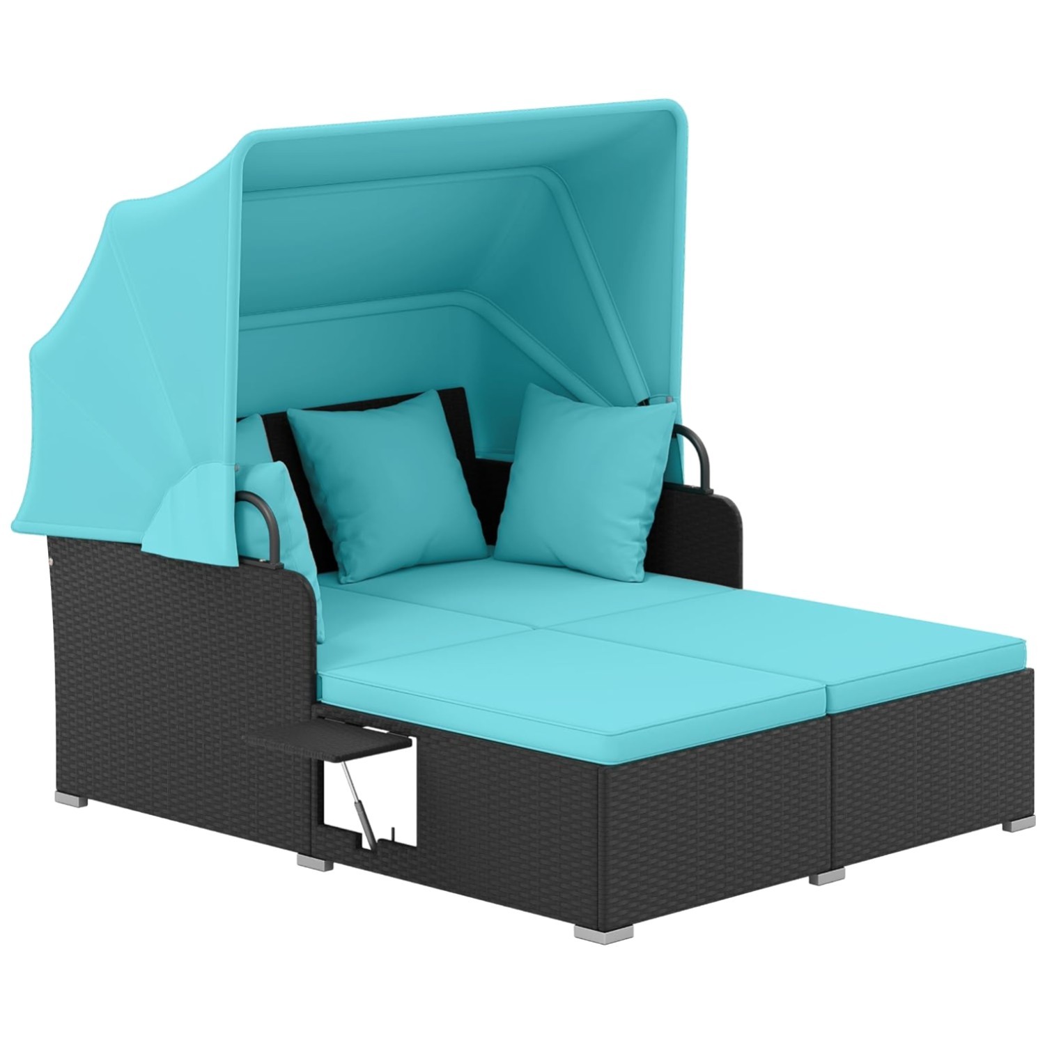 Patio Daybed Lounger Set with Cushions, Retractable Canopy