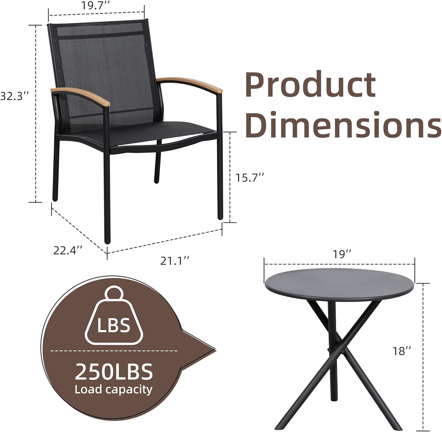 Black Metal and Textilene Bistro Set – Perfect for Patio, Garden, and Balcony