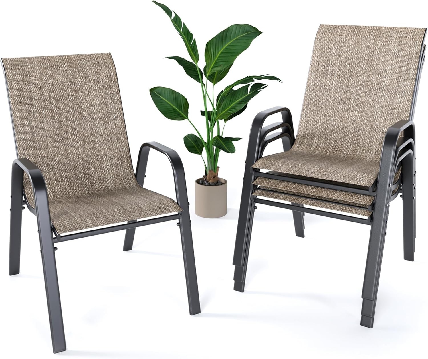 Outdoor Patio Chairs Set of 4 Stackable Dining Chairs All-Weather Textilene