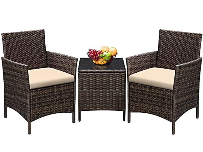 s Patio Furniture Sets Outdoor PE Rattan Wicker Chairs Brown and Beige 3 Piece