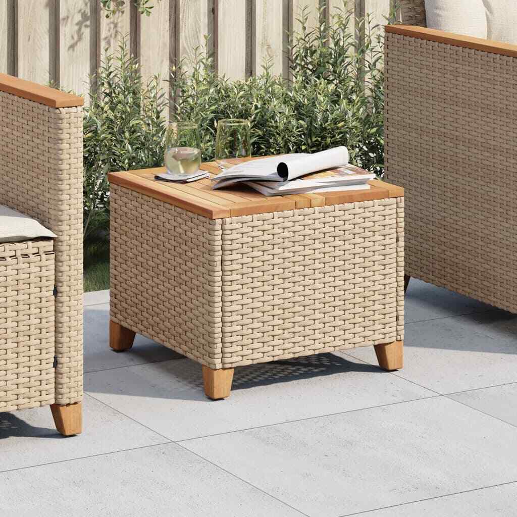 Patio Table Side Coffee Table Outdoor Furniture Poly Rattan Acacia Wood vidaXL