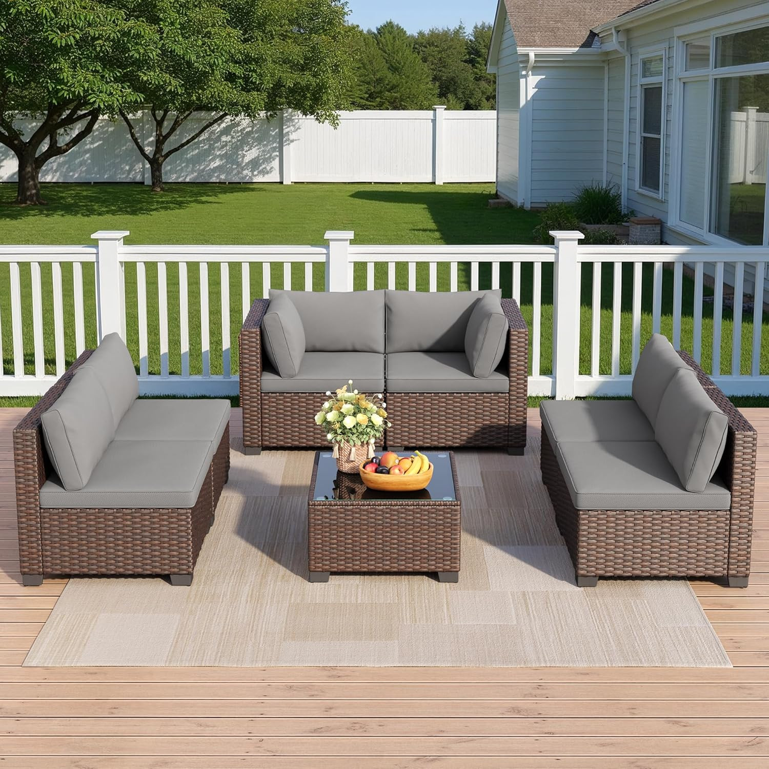 7 Pieces Outdoor Patio Furniture Set, PE Rattan Outdoor Wicker Sectional Furnitu
