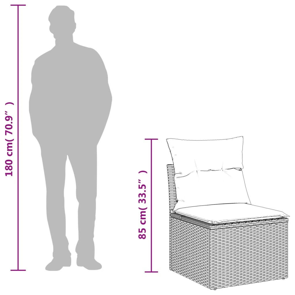 Garden Sofa Set Grey Poly rattan Medium Adjustable Feet