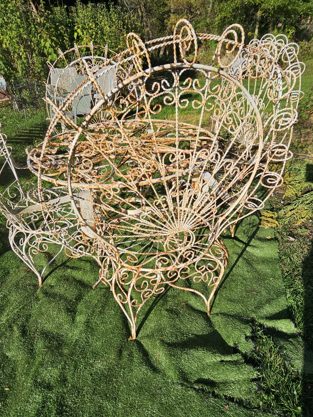 VINTAGE SALTERINI PEACOCK PATIO SET TWISTED WROUGHT IRON FURNITURE COLLECTIBLE