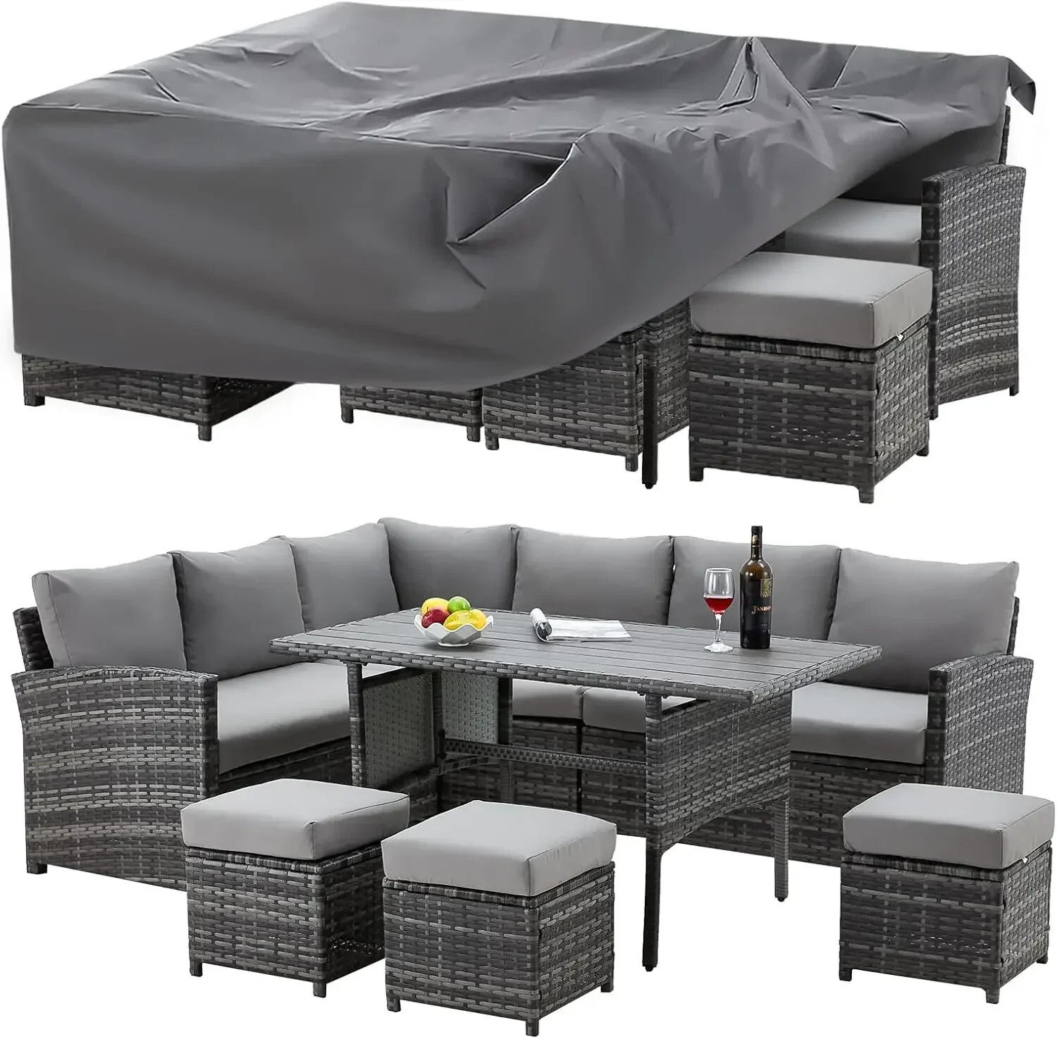 Patio Furniture Set, 7 Pieces Outdoor Sofa with High Table and Chairs