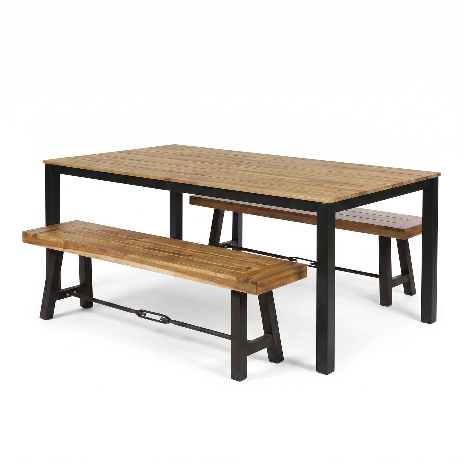 71″ Acacia Wood Rectangular Patio Table & 2 Benches 3-Piece Dining Set