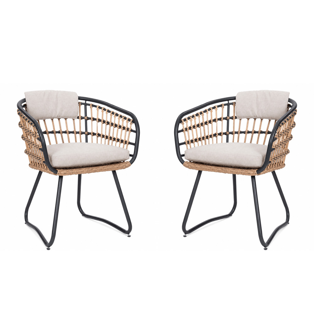 Outdoor Chairs Set of 2 Patio Chair with Beige Cushions for Lawn Garden Backyard