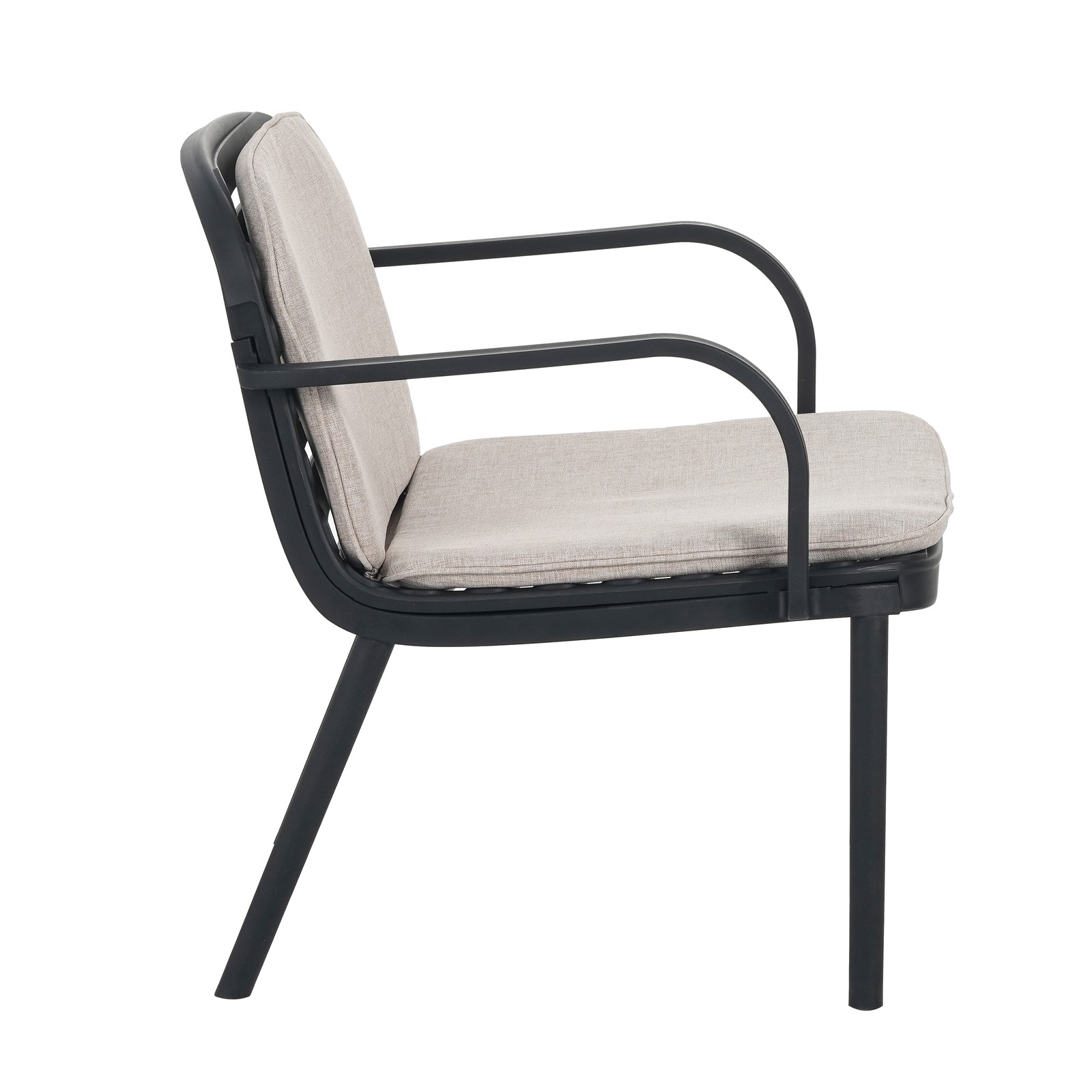 Outdoor Patio Chat Set 3-Piece Black Frame Beige Cushion