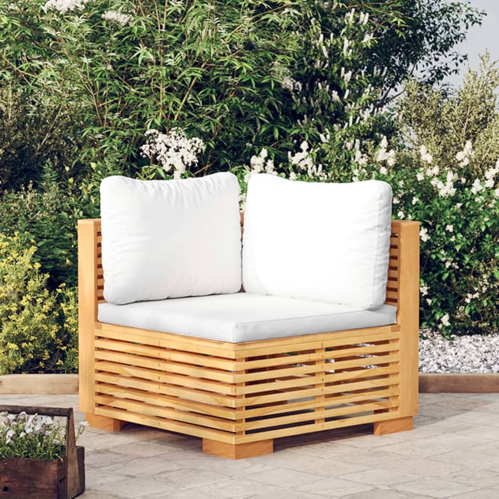 Corner Sofa Teak and Cream Solid Teak Wood, Polyester Medium