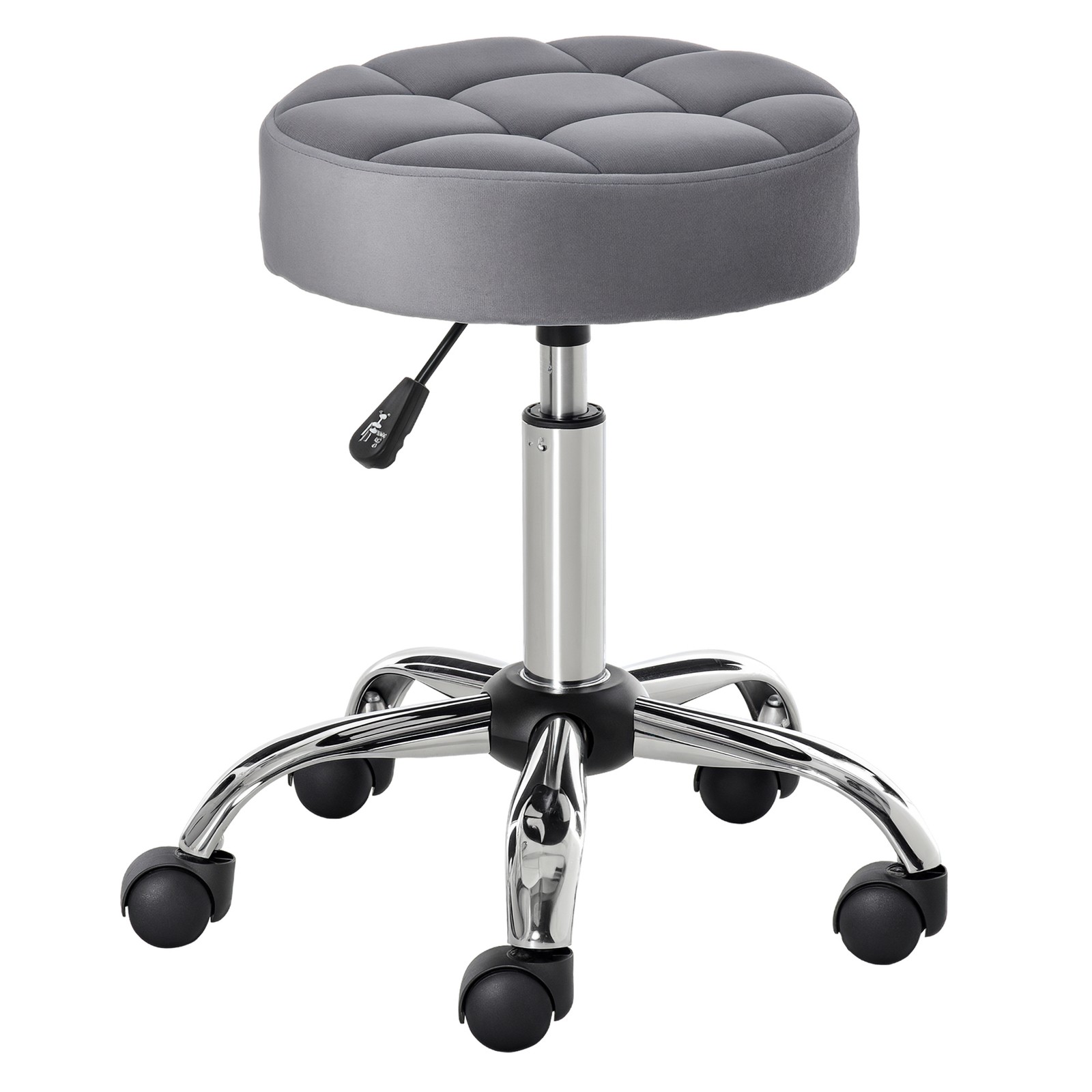 Round Rolling Stool Chair Height Adjustable Swivel Salon Stool with Wheels Grey