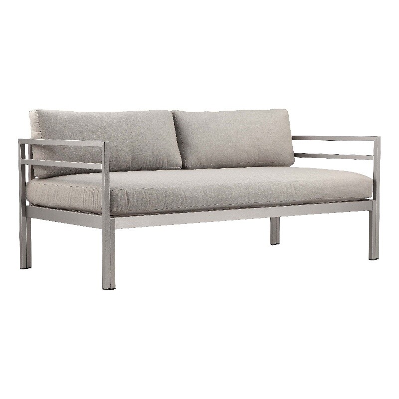 Pangea Home Cold 25×65″ Two Seater Modern Aluminum Sofa in Gray Finish