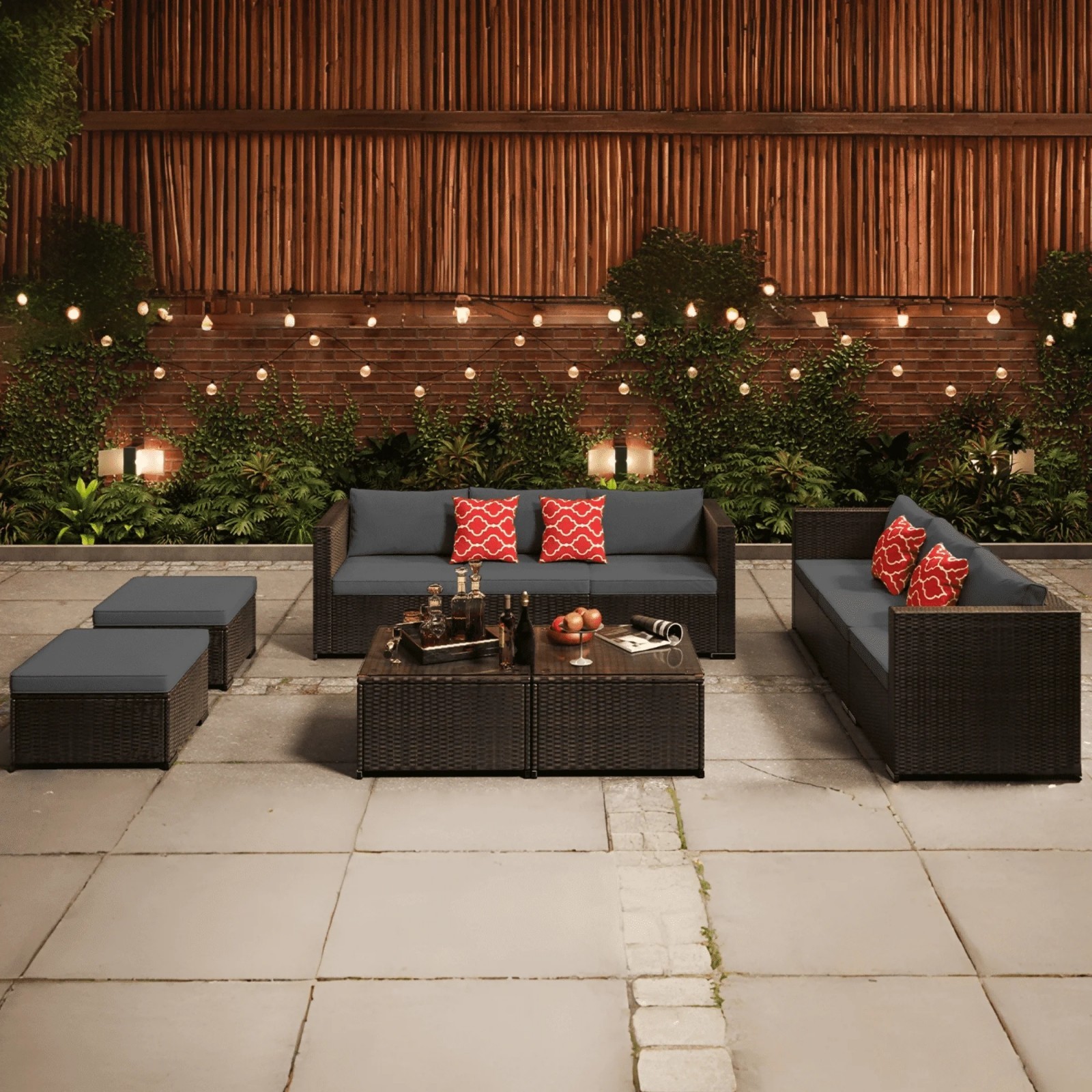 Patio Furniture Set, 10 Pieces Outdoor Sectional Sofa Set with Rattan Sofa