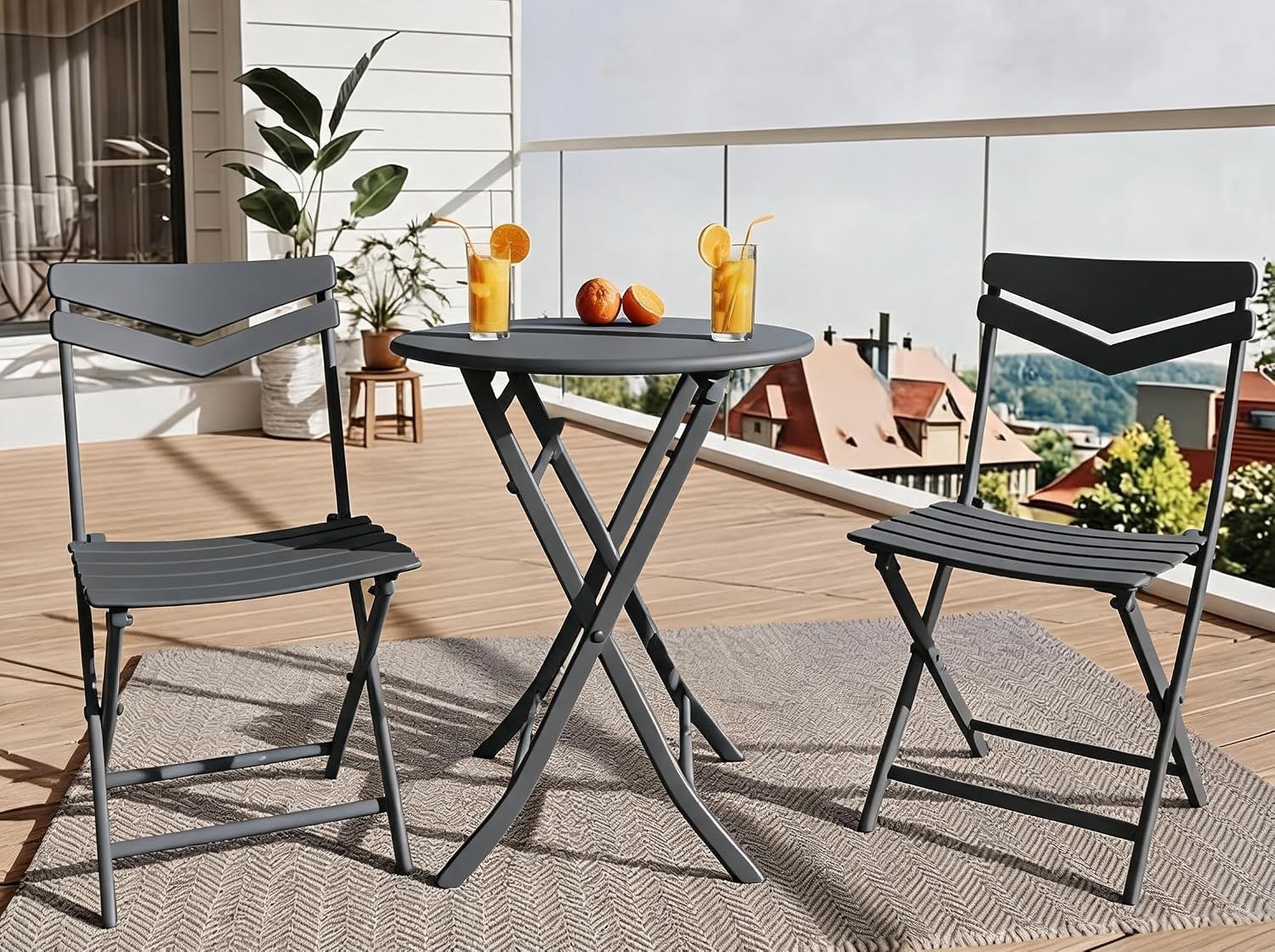 3-Piece Folding Bistro Set Outdoor Garden Table Chair for 2 Balcony Furniture