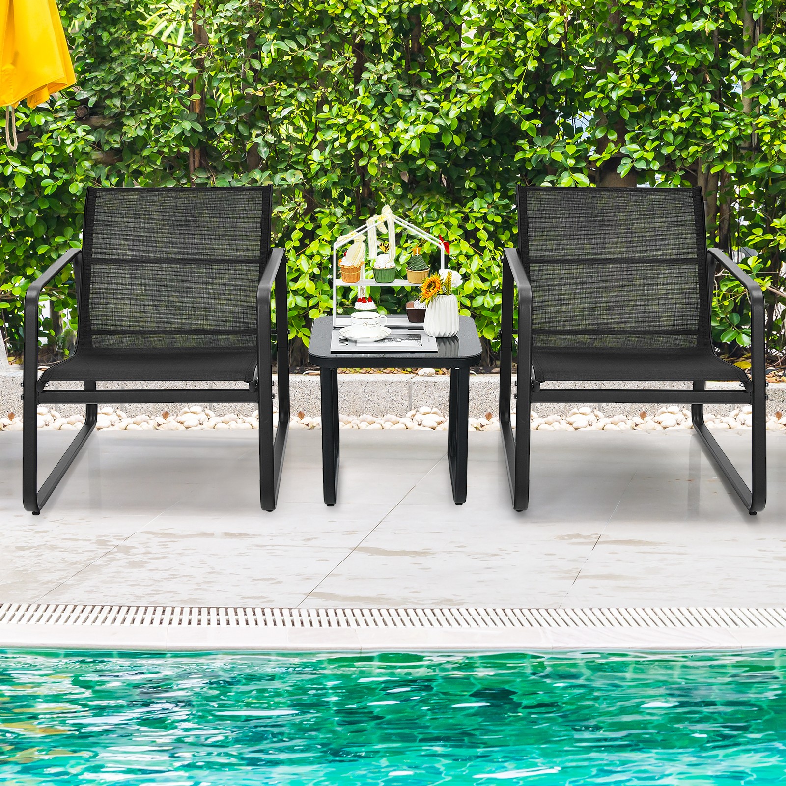 Patiojoy Set of 3 Outdoor Bistro Furniture Set Patio Table & Chairs Set for