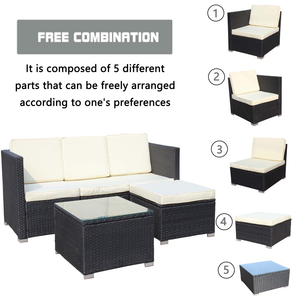 Outdoor Garden Patio Furniture 5-Piece PE Rattan Wicker Cushioned Sofa Sets