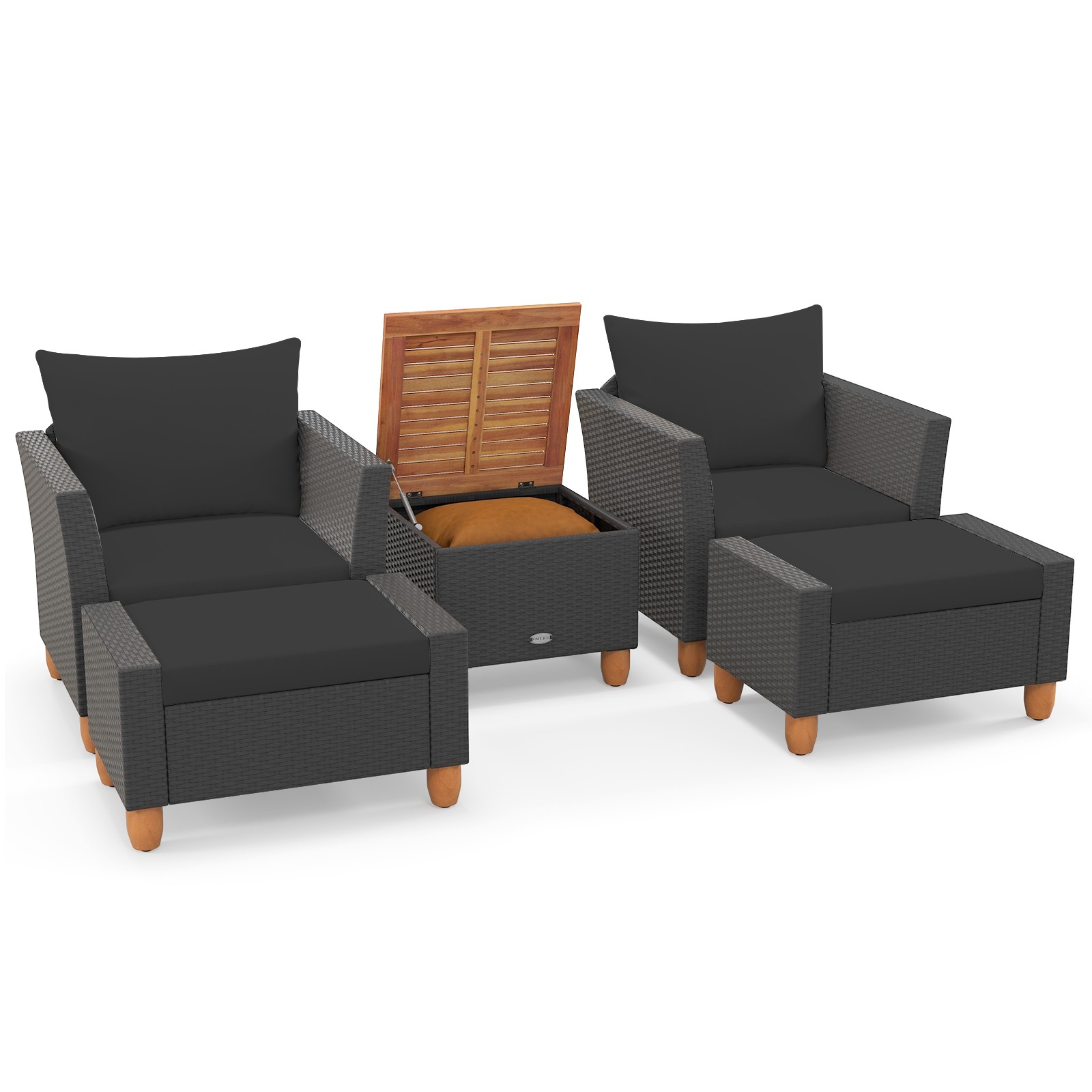 5 PCS Patio Furniture Set with Storage Table Ottomans Soft Pillows & Cushions