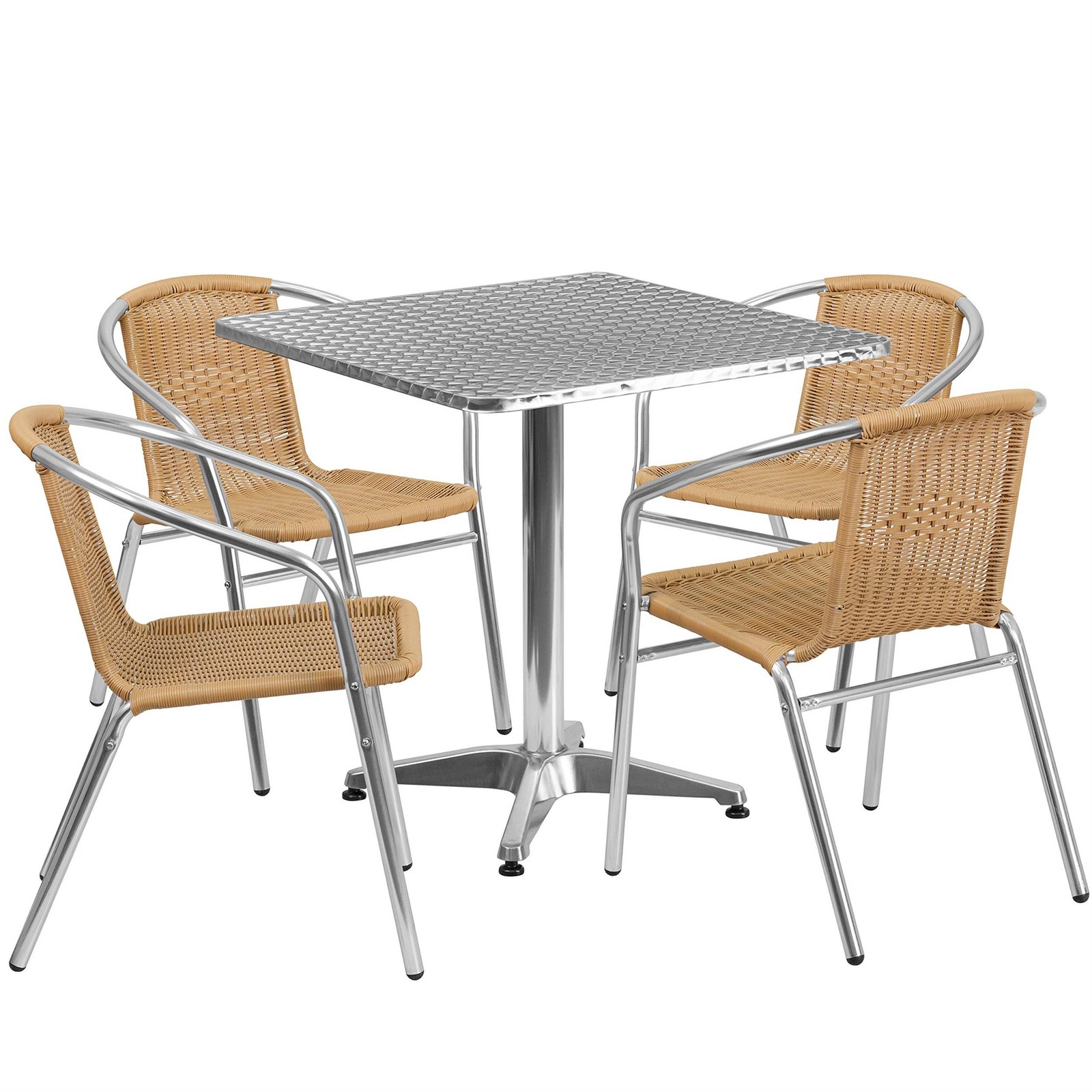 Flash Furniture 27.5Sq Aluminum Table Set-4 Ch In Beige