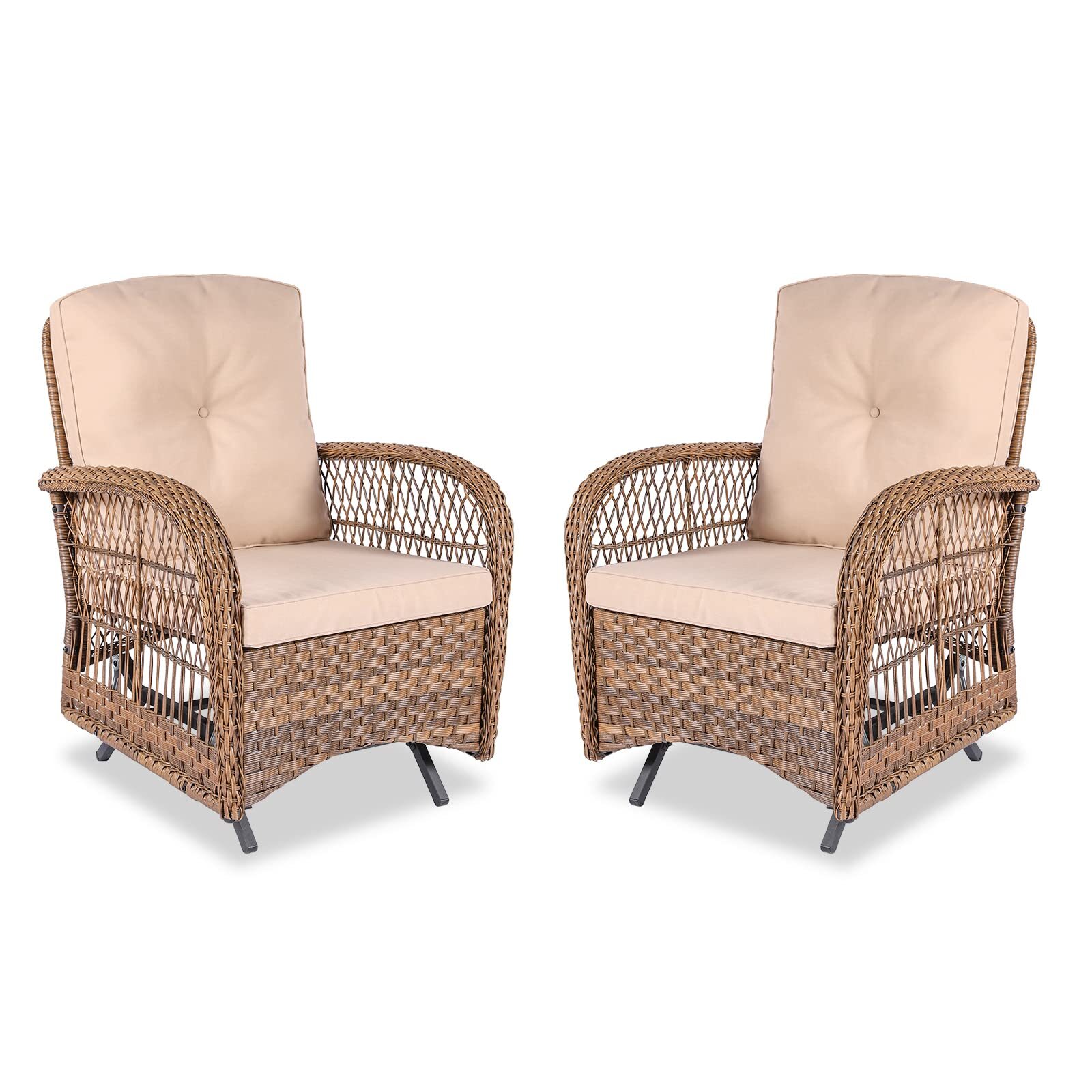 Set of 2 Patio Wicker Glider Rocking Chair Outdoor Rattan Single Rocker Chairs