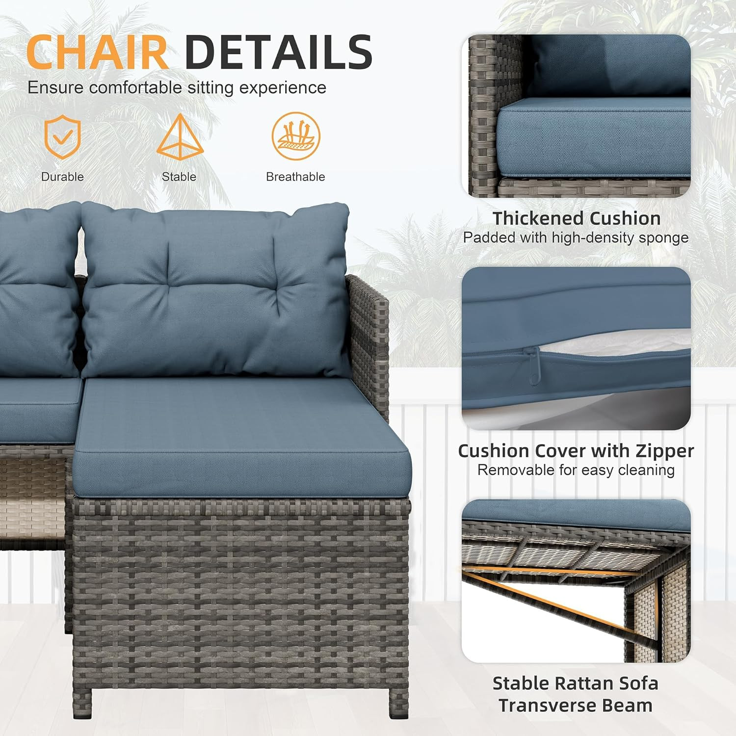 3 Pieces Outdoor Patio Furniture Sets, Wicker Patio Conversation Sets, All Weath