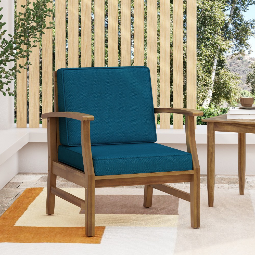Acacia Wood Outdoor Indoor Club Chair 29″W – Slat Design Water-Resistant Classic