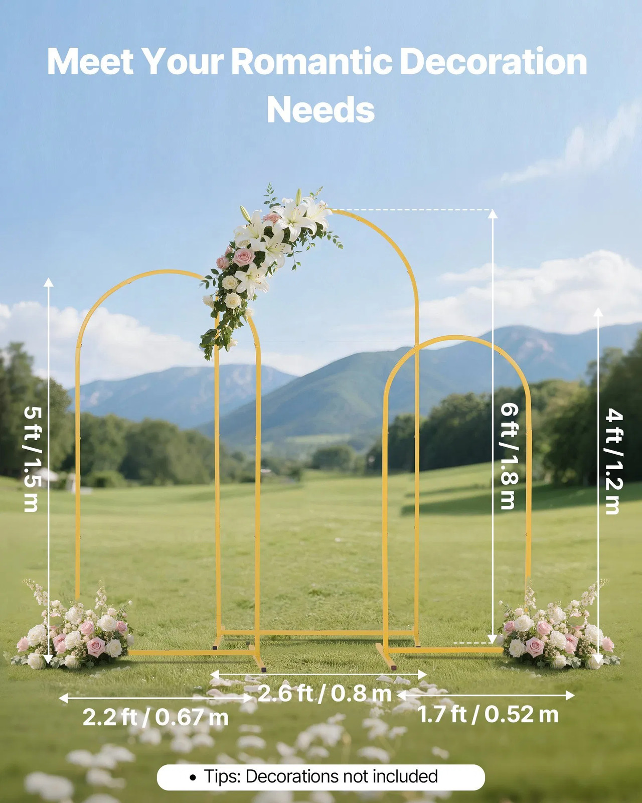 Arch Backdrop Stand, Set of 3, 6/5/4 ft, Stable Structure, Easy Assembly, Gold M