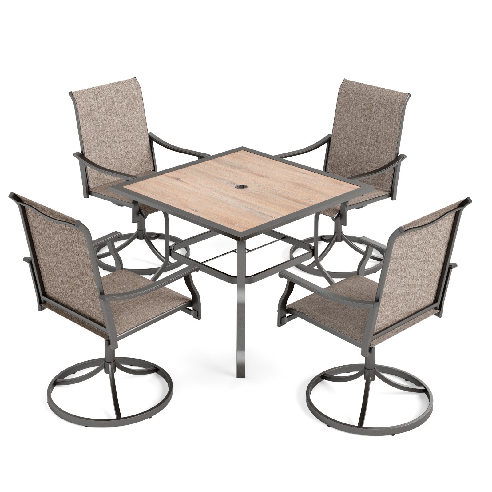 5 Piece Patio Table Chairs Set Outdoor Dining Swivel Chairs with Umbrella Hole