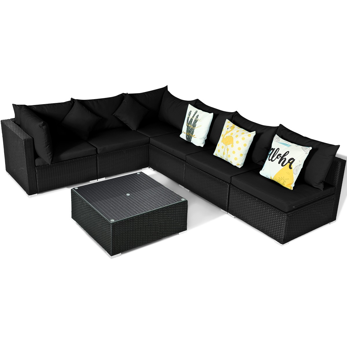 Patio 7PCS Rattan Sofa Set Sectional Conversation Furniture Set Balcony Black