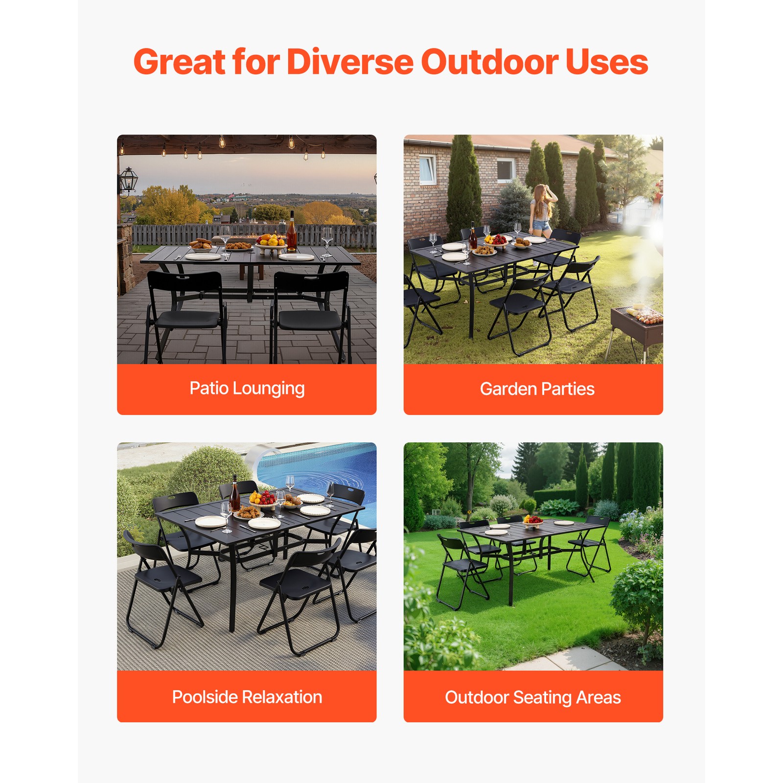 Uimoso Outdoor Patio Dining Table with Steel Slat Design for Garden or Terrace