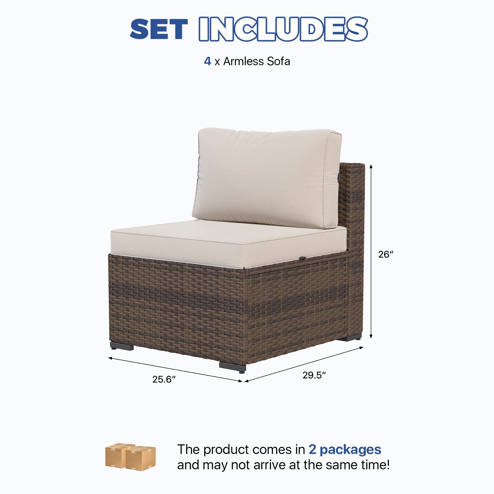 4-Piece Brown Rattan Sofa Set with Drak Gray Cushions