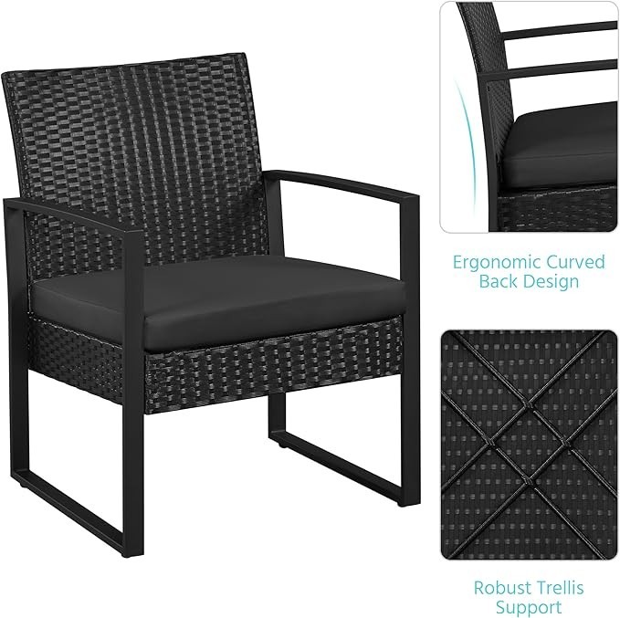 3 Pieces Rattan Bistro Set Outdoor Wicker Patio Conversation Furniture Set