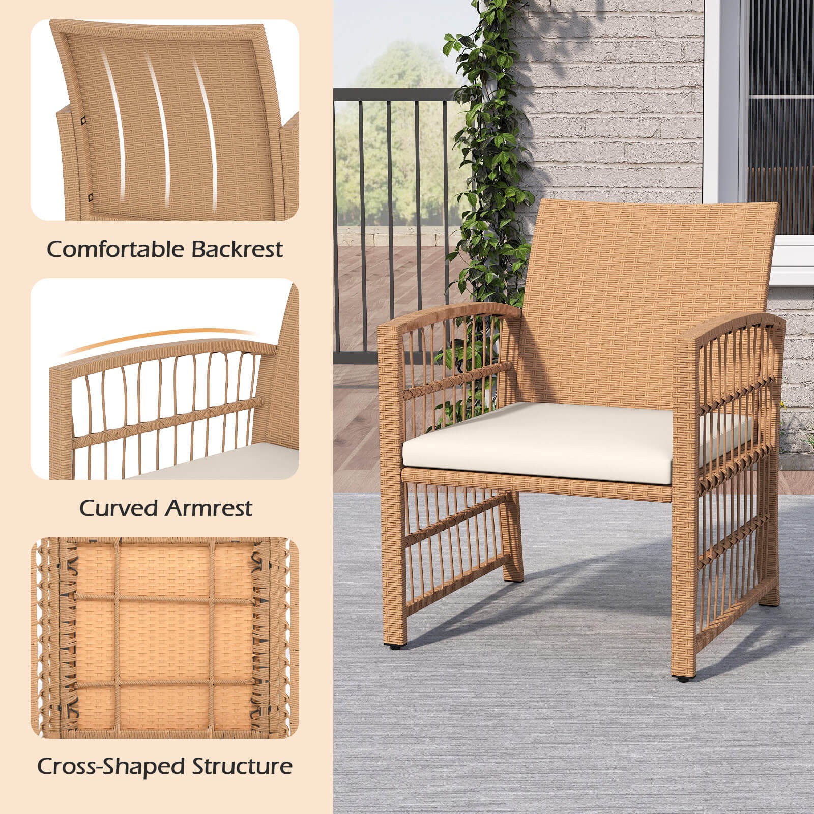 5 Pieces Patio Conversation Set PE Rattan Balcony Furniture Set with Cushions