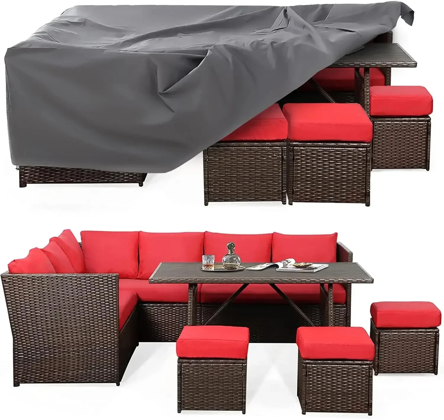 Patio Furniture Set, 7 Pieces Outdoor Sofa with High Table and Chairs