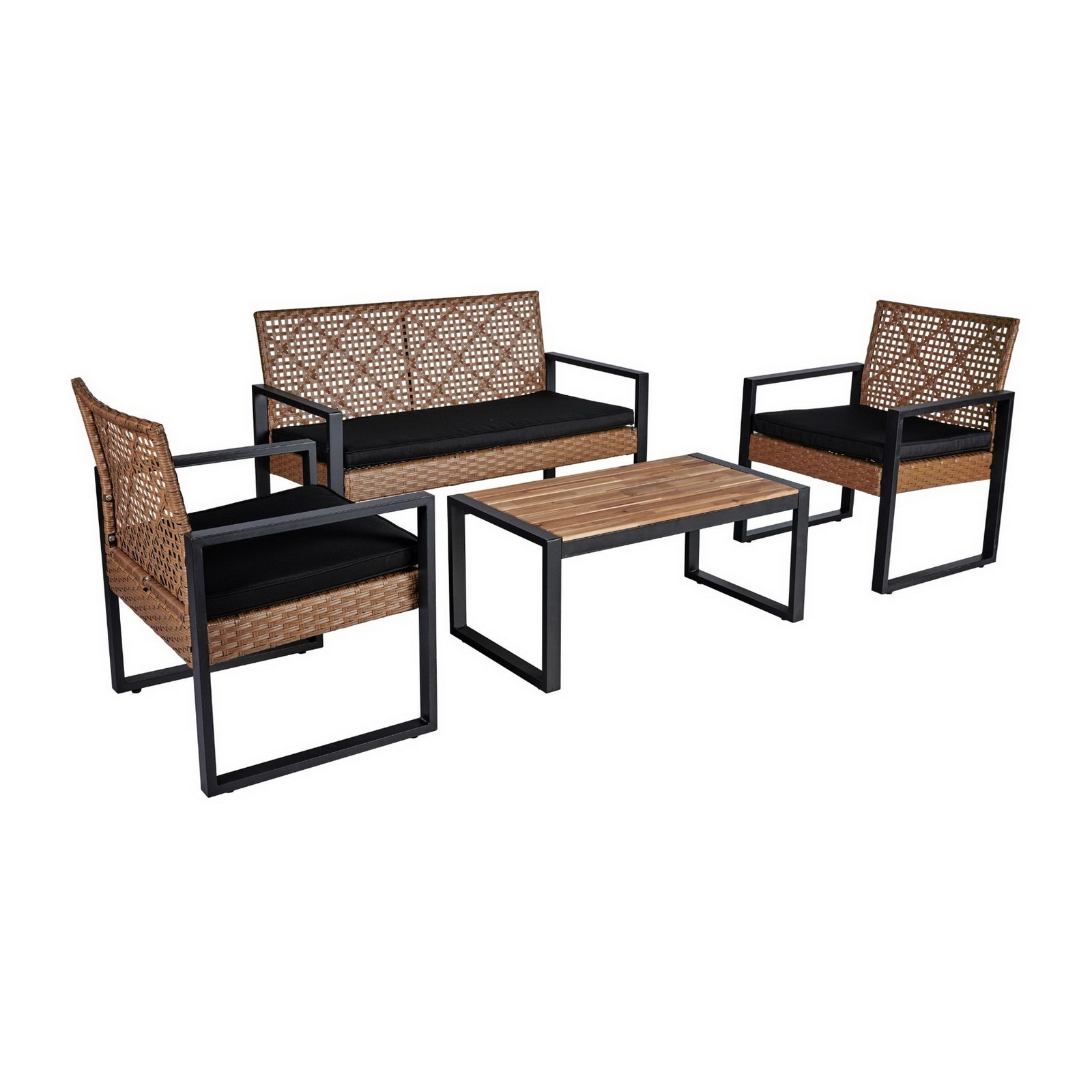 Rattan Loveseat & Chairs & Coffee Dining Table Patio Wicker Furniture Set for 4