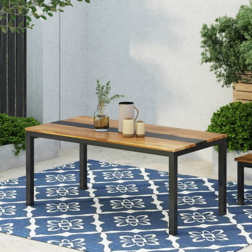 Dining table, with a top made of acacia wood and a black panel in the middle