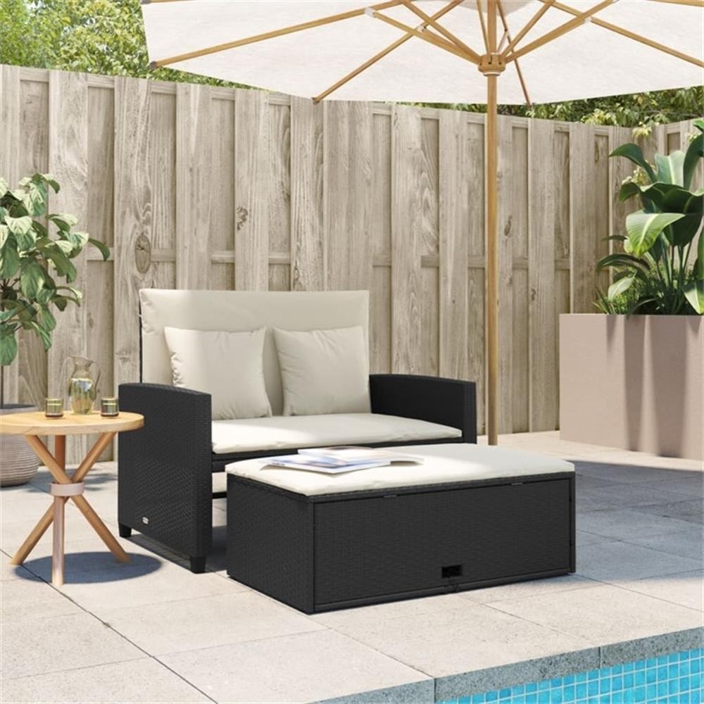 Bowery Hill Contemporary Patio Sofa in Black & Cream With White Frame