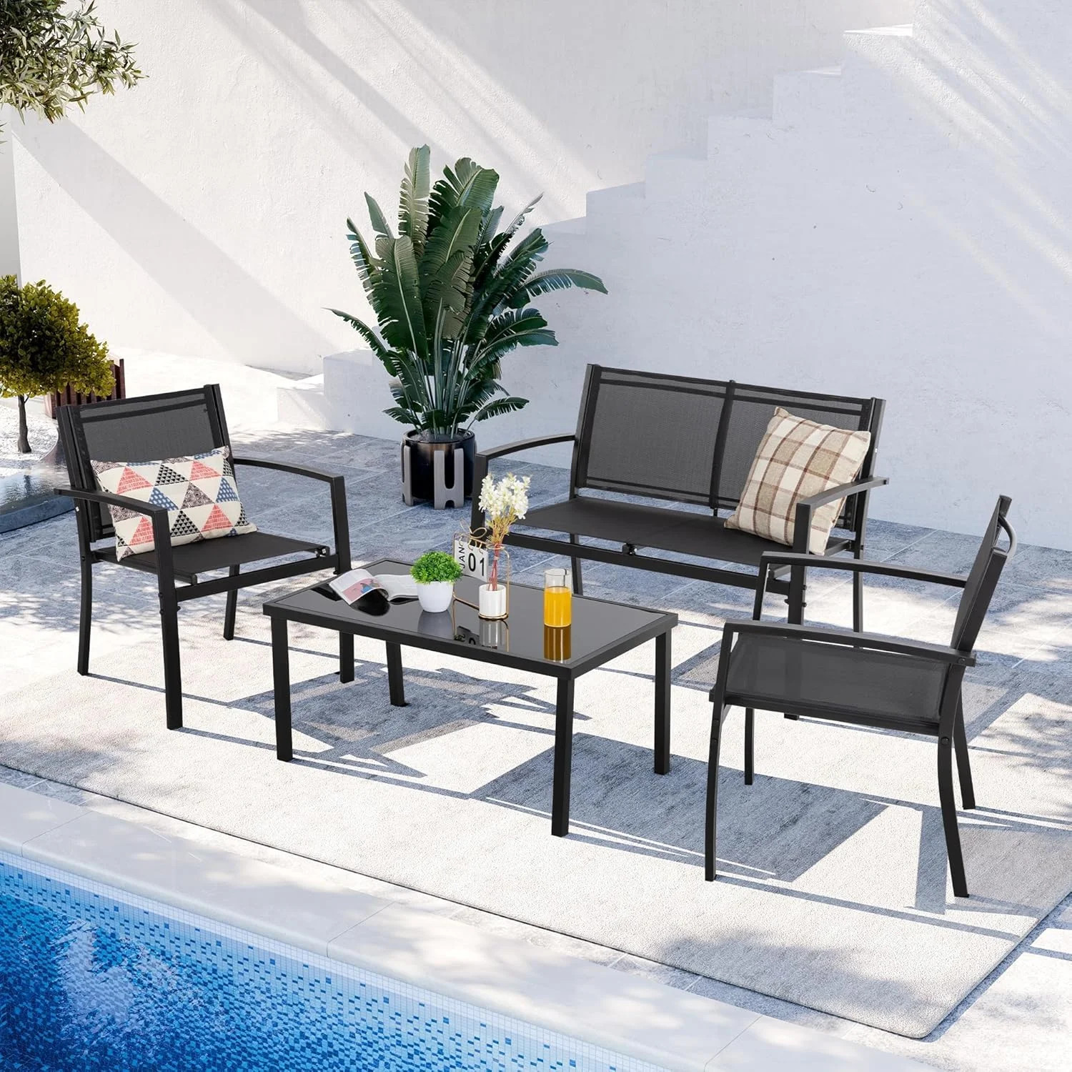 Shintenchi 4 Pieces Patio Furniture Set All Weather Textile Fabric Outdoor Conve