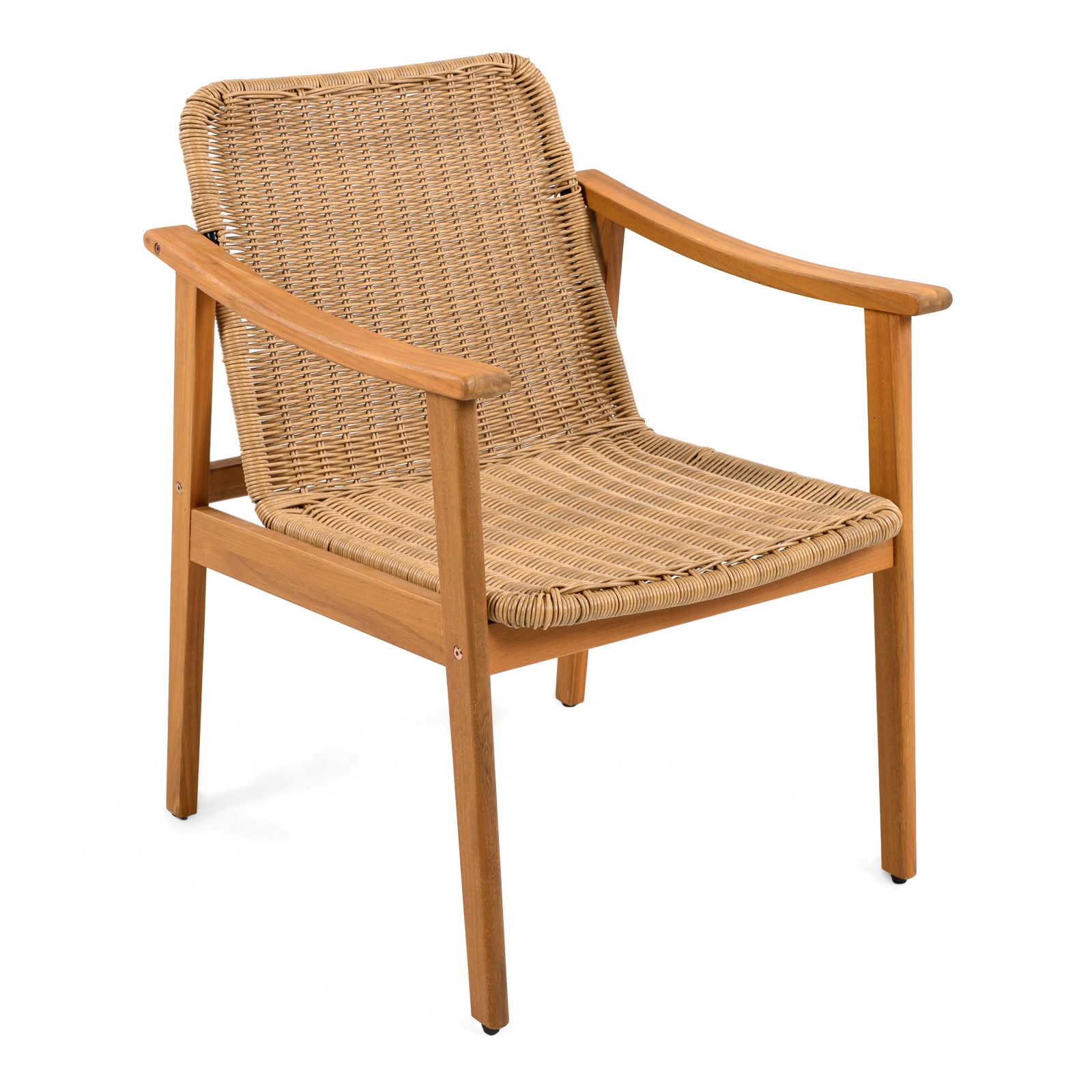 Acacia Wood Patio Dining Chairs Set of 2, Brown Wicker & Grey Cushion