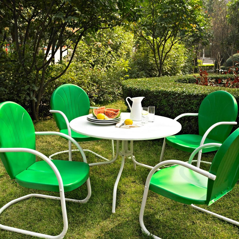 Griffith 5Pc Round Retro Outdoor Dining Set – Table & 4 Chairs