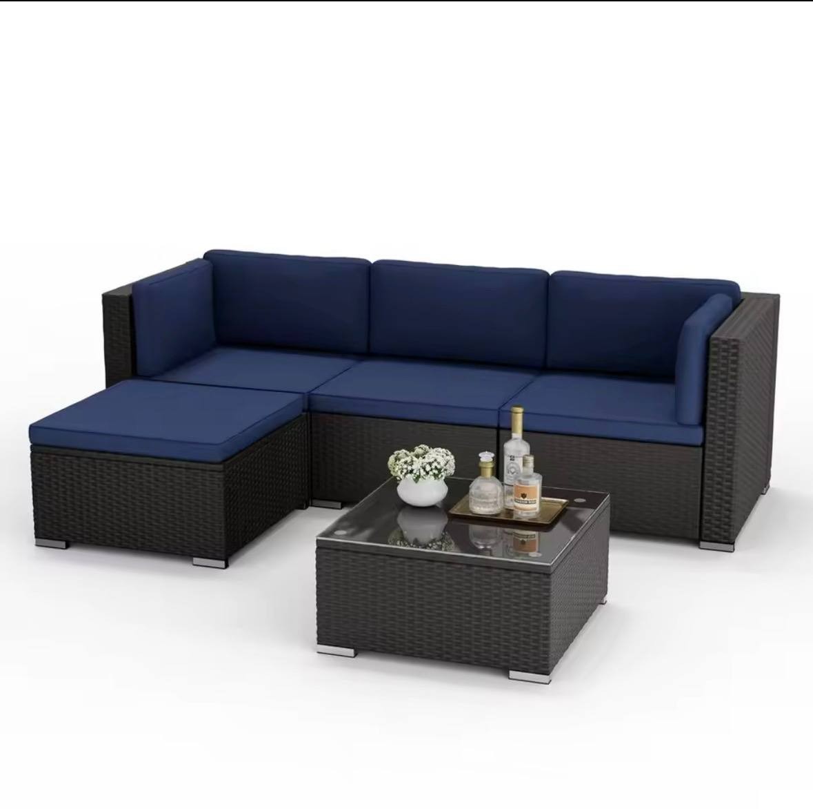 Tuoze 5 Pieces Patio Furniture Sectional Outdoor PE Rattan Wicker Lawn Conver…