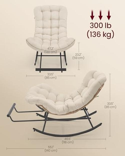VASAGLE Papasan Chair, Outdoor Rocking Chair, Outdoor Furniture, Steel Beige
