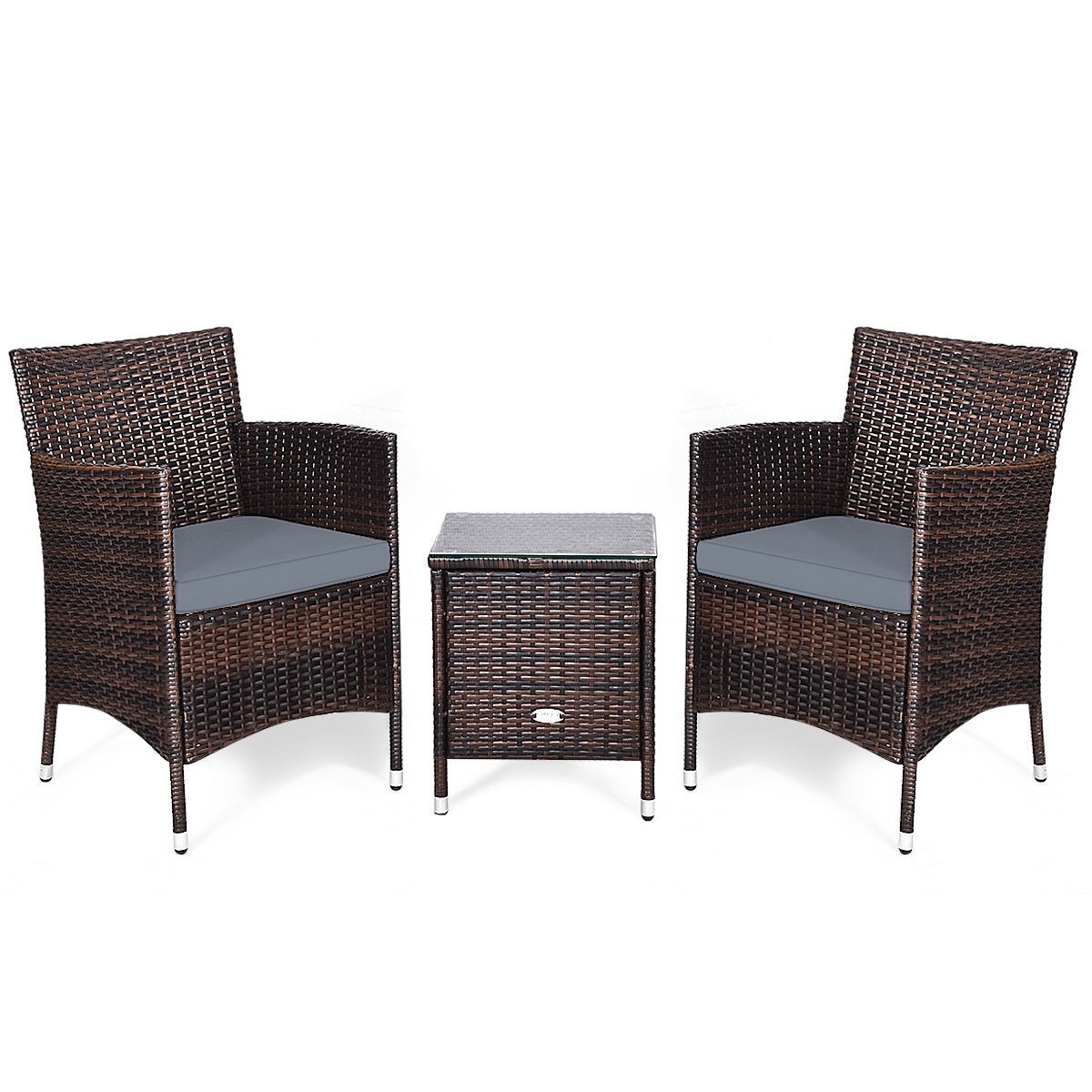Topbuy 3 PCS Patio Wicker Rattan Furniture Set W/ Coffee Table Grey
